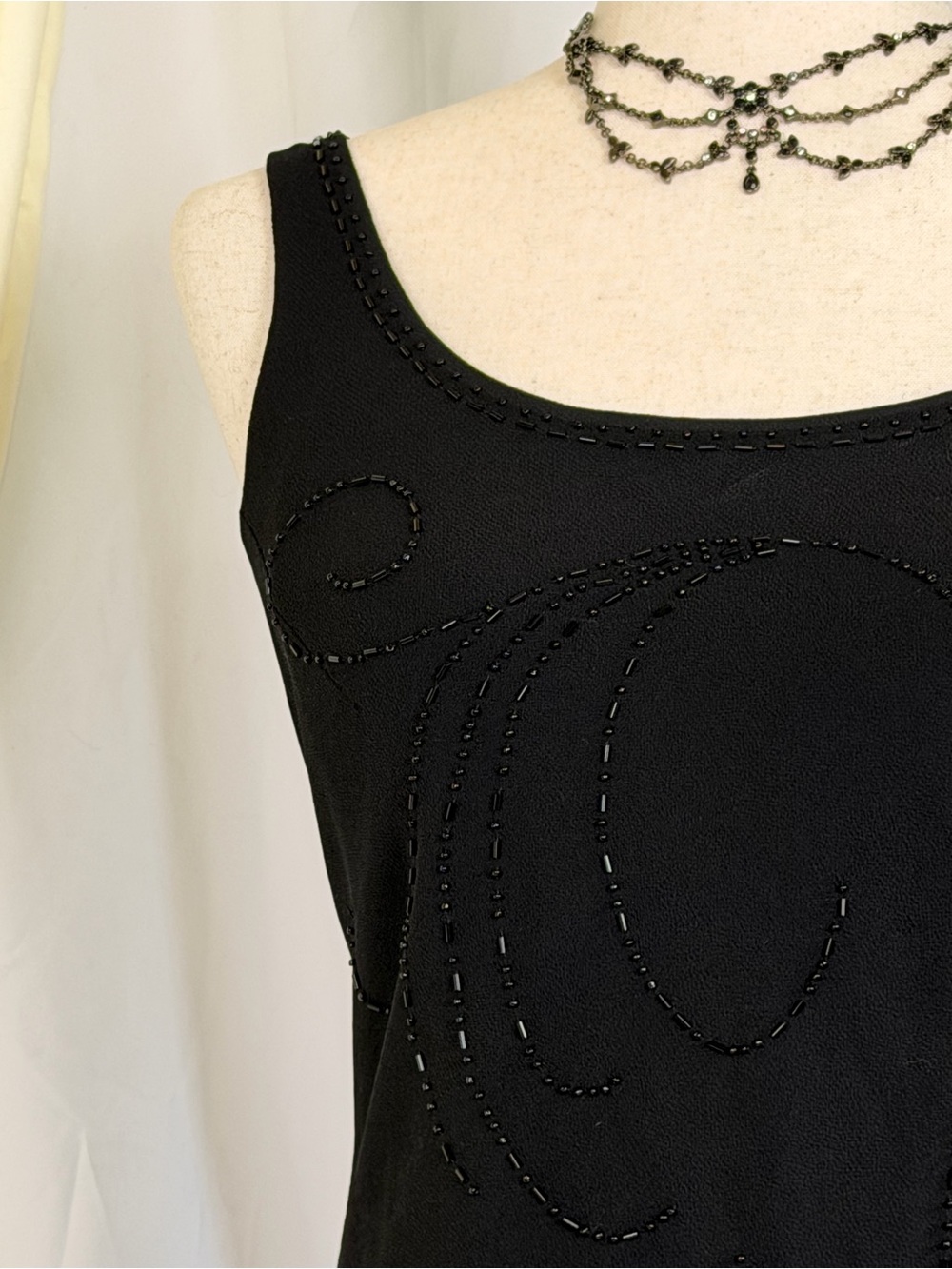 Robbie Bee Black Beaded Sleeveless Midi Dress Vintage 90s Goth - Picture 4 of 7